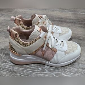 Michael Kors Georgie Iconic Jacquard Logo Sneakers Pink & White 8.5